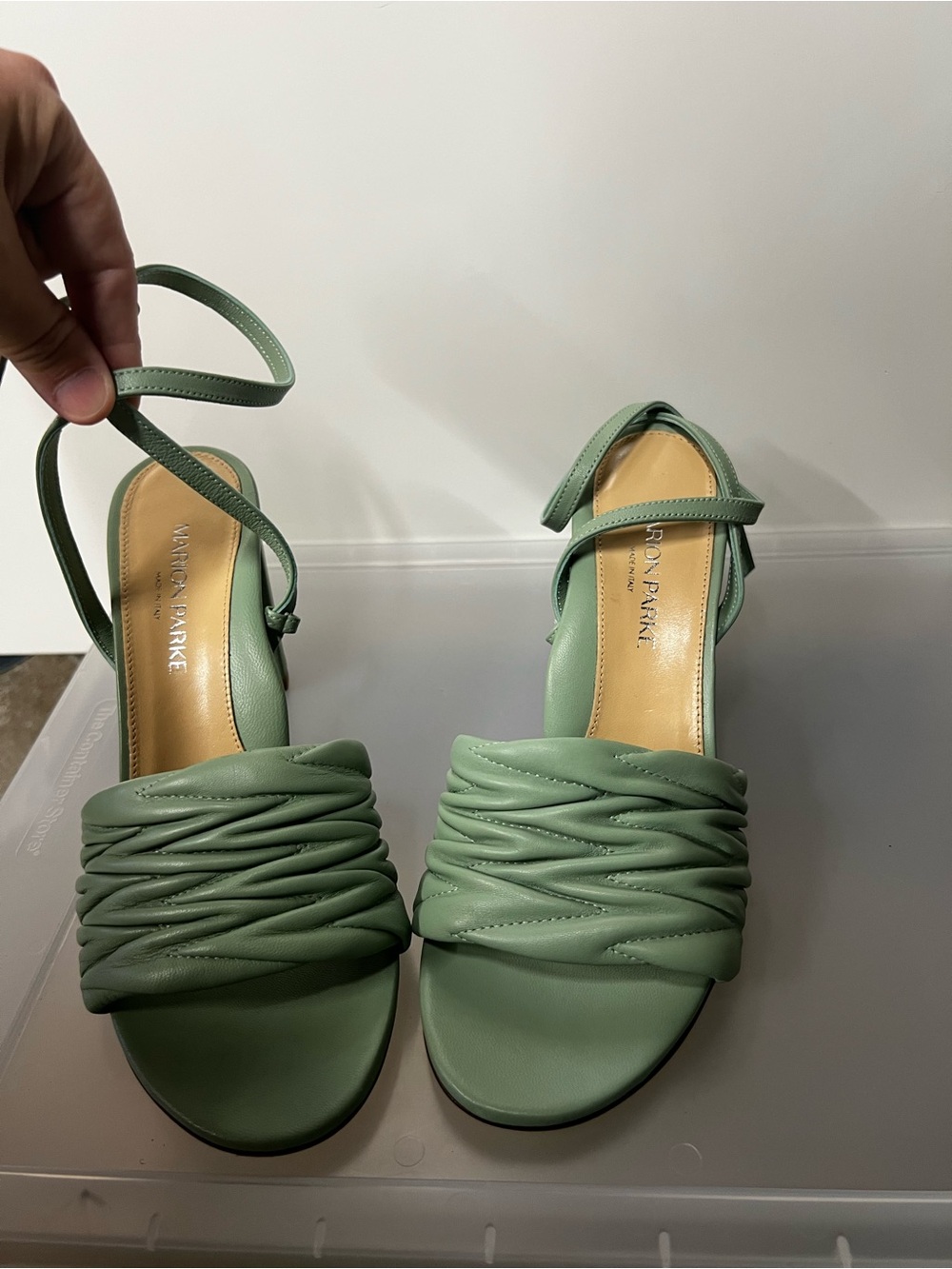 Marion Parke Ankle-Strap Sandals in Sage Green
